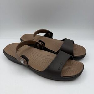 Crocs Coretta Sandals Womens Sz 11 Brown 2 Tone 2 Strap Slides‎ Adjustable